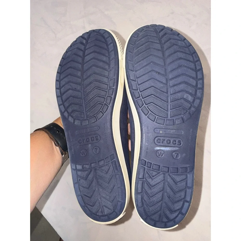 CROCS Airy Womens 7 Navy Blue White Slip On Waterproof Ballet Flats Bin 1